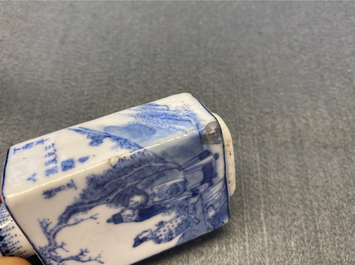 Four Chinese blue and white and iron-red snuff bottles, 19/20th C.