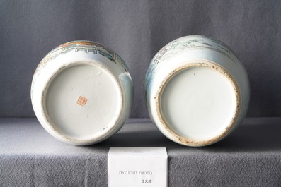 Een Chinese qianjiang cai landschapsvaas en een vaas met antiquiteiten, 19/20e eeuw