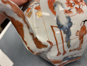 A pair of very large Chinese Imari-style teapots and covers, Kangxi