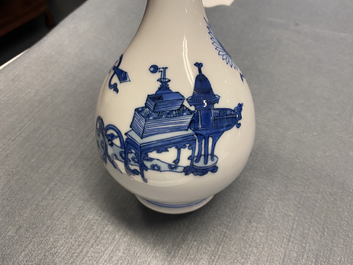 A Chinese blue and white 'antiquities' bottle vase, Kangxi
