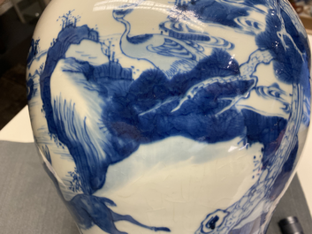 A pair of Chinese blue and white 'deer and crane' vases, Kangxi