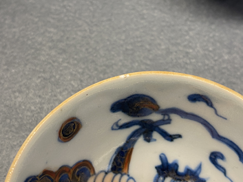 Six Chinese doucai 'dragon' cups and saucers, Kangxi