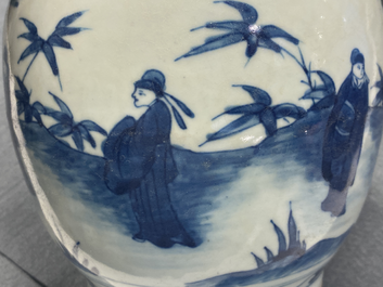 A Chinese blue and white jar with figures in a landscape, Wanli