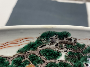 A large Chinese famille verte bowl with figurative design, Kangxi