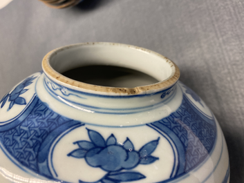 A Chinese blue and white jar with figures in a landscape, Wanli
