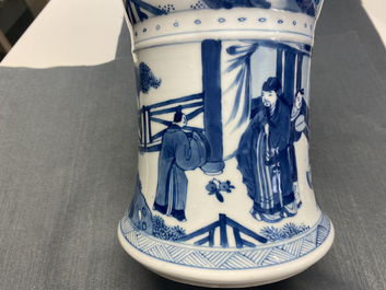A Chinese blue and white 'gu' vase with figurative design, Kangxi