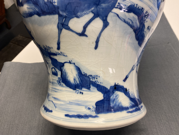 A pair of Chinese blue and white 'deer and crane' vases, Kangxi