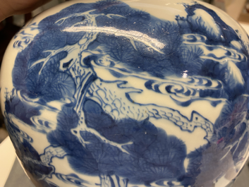 A pair of Chinese blue and white 'deer and crane' vases, Kangxi