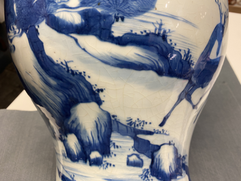 A pair of Chinese blue and white 'deer and crane' vases, Kangxi