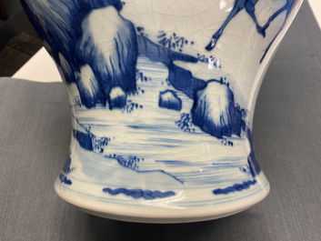 A pair of Chinese blue and white 'deer and crane' vases, Kangxi