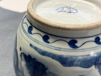 A Chinese blue and white jar with figures in a landscape, Wanli