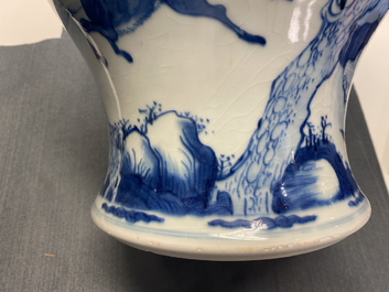 A pair of Chinese blue and white 'deer and crane' vases, Kangxi