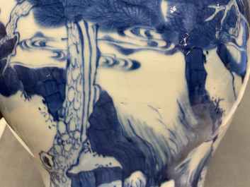 A pair of Chinese blue and white 'deer and crane' vases, Kangxi