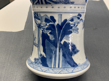 A Chinese blue and white 'gu' vase with figurative design, Kangxi