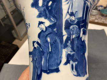 A Chinese blue and white 'gu' vase with figurative design, Kangxi