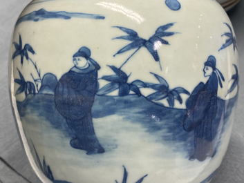 A Chinese blue and white jar with figures in a landscape, Wanli