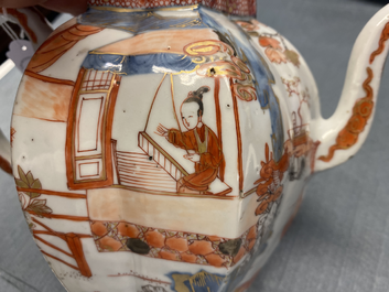 A pair of very large Chinese Imari-style teapots and covers, Kangxi