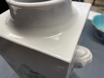 A square Chinese qianjiang cai 'cong' vase, 19/20th C.