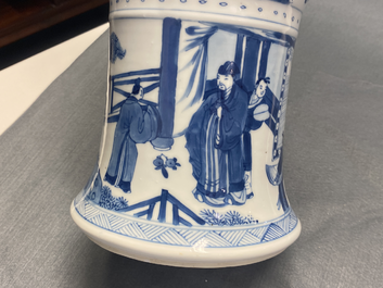 A Chinese blue and white 'gu' vase with figurative design, Kangxi