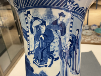 A Chinese blue and white 'gu' vase with figurative design, Kangxi