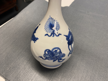 A Chinese blue and white 'antiquities' bottle vase, Kangxi