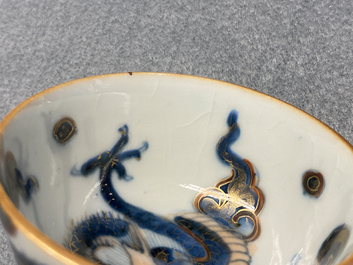 Six Chinese doucai 'dragon' cups and saucers, Kangxi