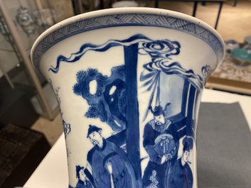 A Chinese blue and white 'gu' vase with figurative design, Kangxi