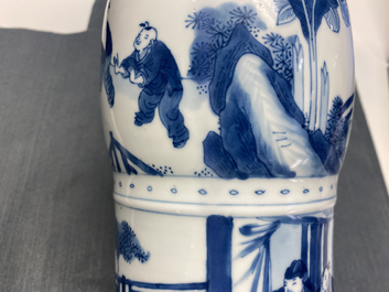 A Chinese blue and white 'gu' vase with figurative design, Kangxi