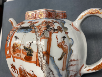 A pair of very large Chinese Imari-style teapots and covers, Kangxi