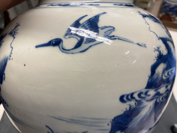 A pair of Chinese blue and white 'deer and crane' vases, Kangxi