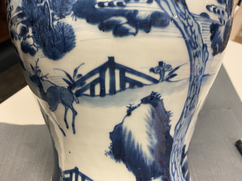A pair of Chinese blue and white 'deer and crane' vases, Kangxi