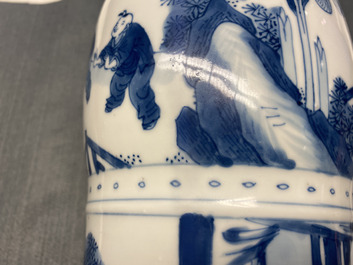 A Chinese blue and white 'gu' vase with figurative design, Kangxi