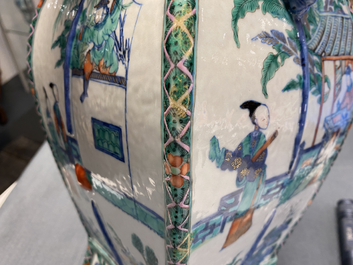 A Chinese doucai vase with elephant handles, Qianlong/Jiaqing