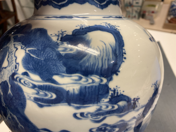 A pair of Chinese blue and white 'deer and crane' vases, Kangxi