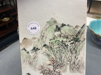 A square Chinese qianjiang cai 'cong' vase, 19/20th C.
