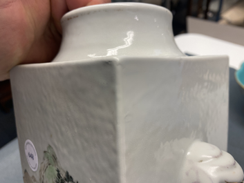 A square Chinese qianjiang cai 'cong' vase, 19/20th C.