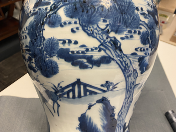 A pair of Chinese blue and white 'deer and crane' vases, Kangxi
