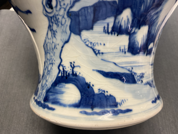 A pair of Chinese blue and white 'deer and crane' vases, Kangxi