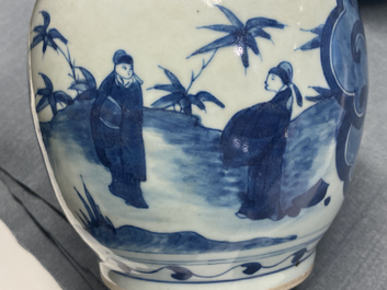 A Chinese blue and white jar with figures in a landscape, Wanli