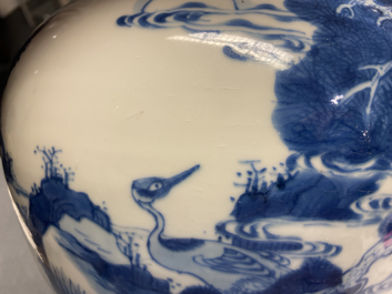 A pair of Chinese blue and white 'deer and crane' vases, Kangxi