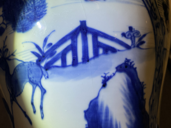 A pair of Chinese blue and white 'deer and crane' vases, Kangxi