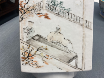 A square Chinese qianjiang cai 'cong' vase, 19/20th C.