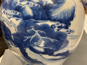 A pair of Chinese blue and white 'deer and crane' vases, Kangxi