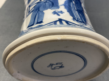 A Chinese blue and white 'gu' vase with figurative design, Kangxi