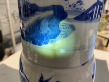 A Chinese blue and white 'gu' vase with immortals, Kangxi