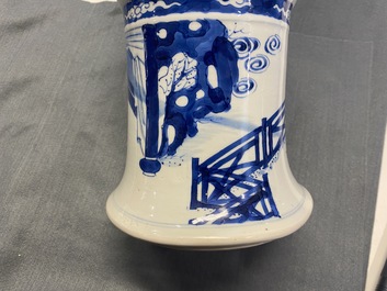 A Chinese blue and white 'gu' vase with figurative design, Kangxi
