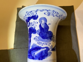 A Chinese blue and white 'gu' vase with immortals, Kangxi
