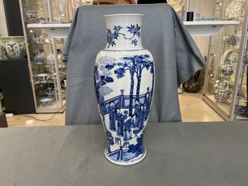 A Chinese blue and white vase with female musicians and dancers, Kangxi