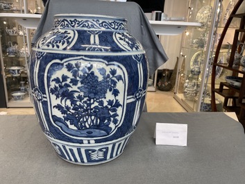 A Chinese blue and white vase with floral panels, Wanli
