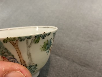 Two Chinese famille rose cups and saucers, Yongzheng/Qianlong